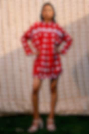 Red Cotton Polka Dot Shirt Dress by Pooja Shroff