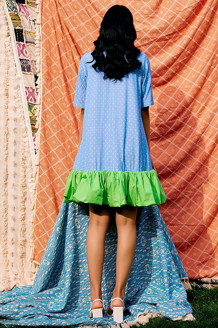 Blue & Green Denim Mini Summer Dress by Pooja Shroff at Pernia's Pop Up Shop