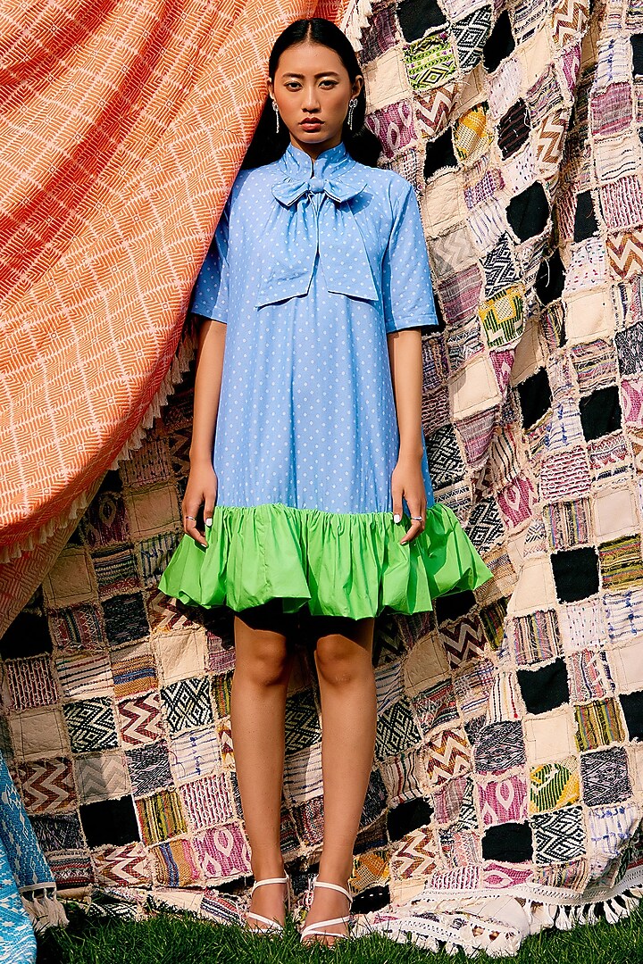 Blue & Green Denim Mini Summer Dress by Pooja Shroff at Pernia's Pop Up Shop