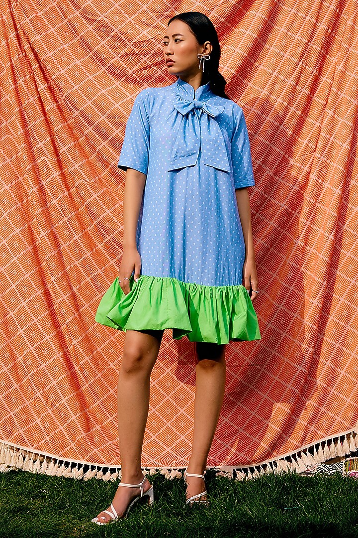 Blue & Green Denim Mini Summer Dress by Pooja Shroff at Pernia's Pop Up Shop