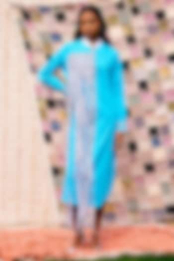 Mint Blue Cotton Midi Shirt Dress by Pooja Shroff
