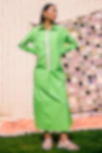 Green Cotton Maxi Shirt Dress by Pooja Shroff