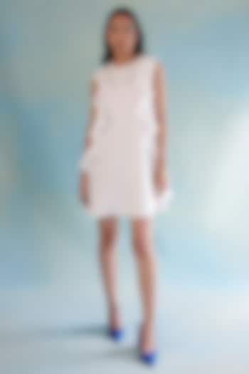 White Banana Crepe Knee-Length Ruffled Dress by Pooja Shroff
