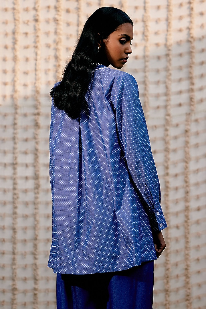 Light Blue Cotton Denim Polka Dot Shirt by Pooja Shroff at Pernia's Pop Up Shop
