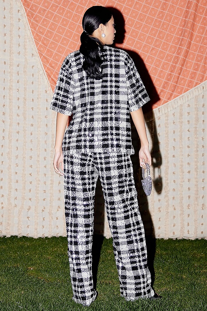 Black Net Sequins Checkered Co-Ord Set by Pooja Shroff at Pernia's Pop Up Shop