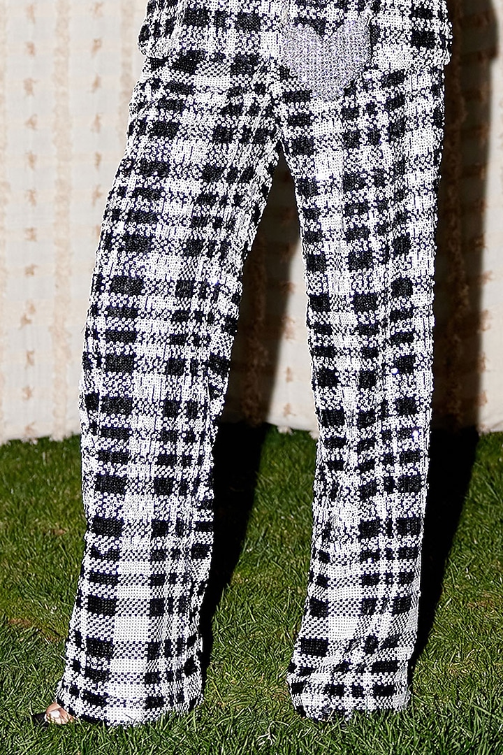 Black Net Sequins Checkered Co-Ord Set by Pooja Shroff at Pernia's Pop Up Shop