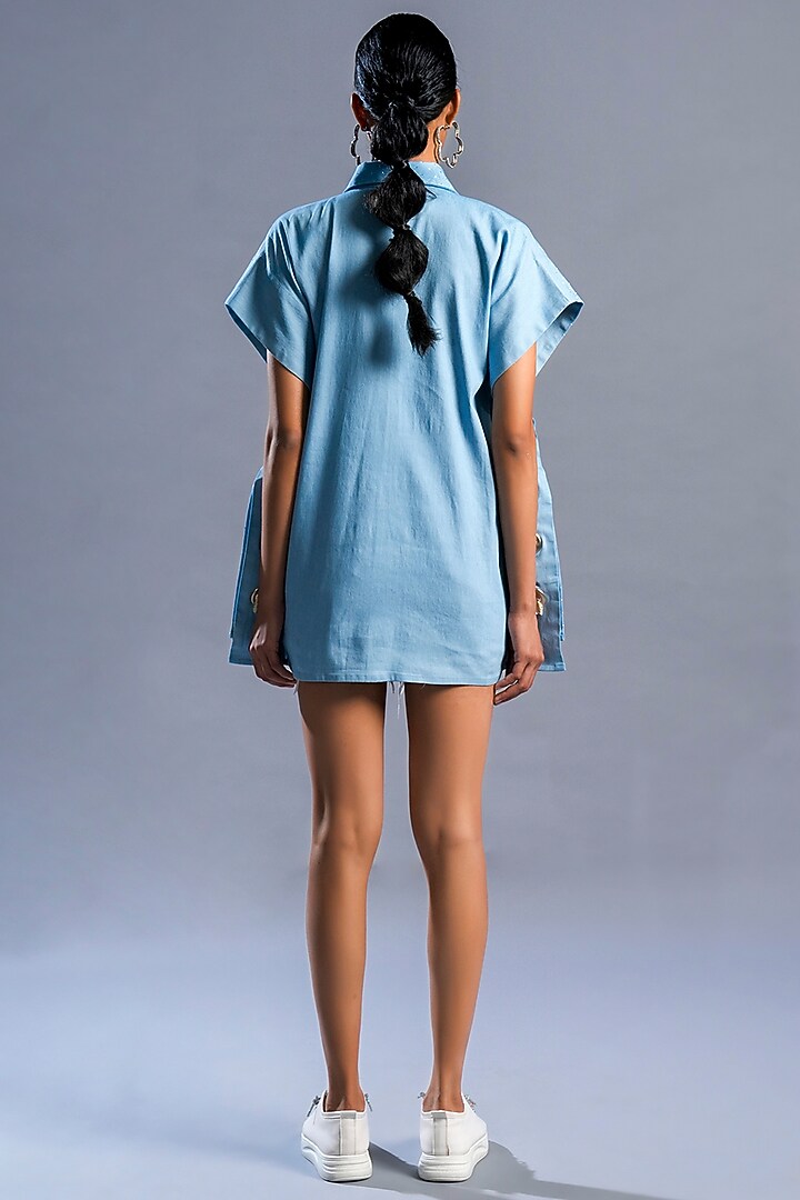 Light Blue Cotton Denim Studded Shirt by Pooja Shroff at Pernia's Pop Up Shop