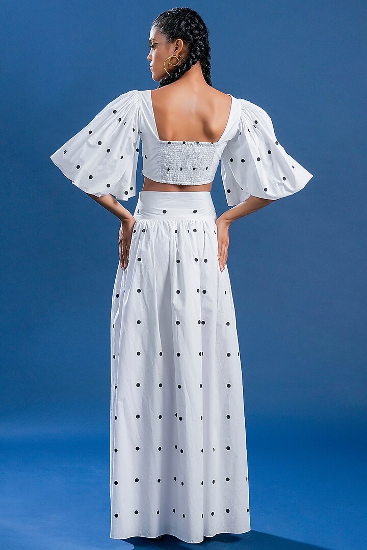 White & Black Cotton Polka Dot Printed Skirt Set by Pooja Shroff at Pernia's Pop Up Shop