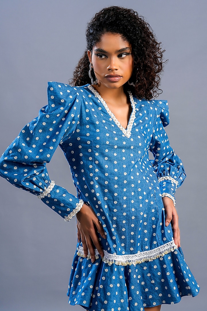 Light Blue Cotton Denim Summer Dress by Pooja Shroff at Pernia's Pop Up Shop