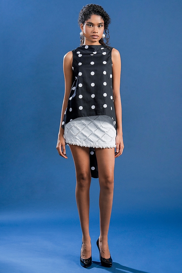 Black & White Cotton Polka Dot Printed Top by Pooja Shroff at Pernia's Pop Up Shop