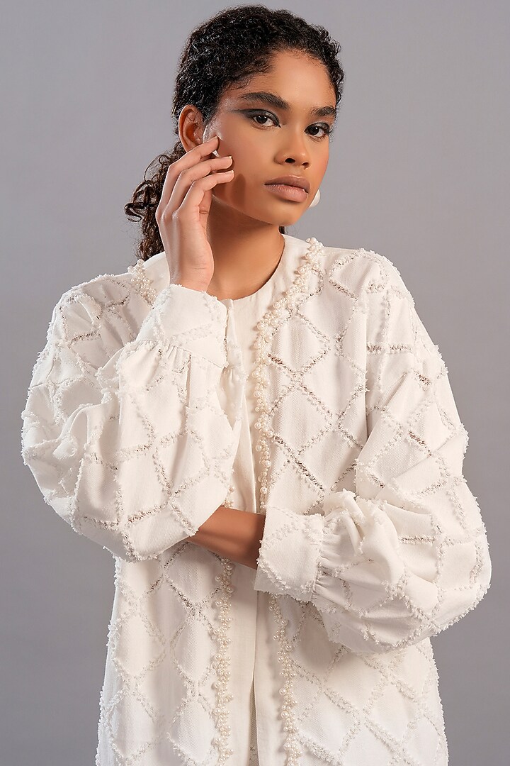 White Denim Skirt Set by Pooja Shroff at Pernia's Pop Up Shop