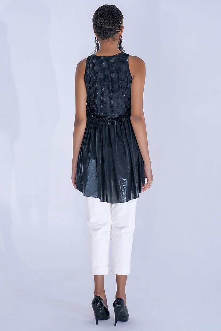 Black Net Gathered Knit Top by Pooja Shroff at Pernia's Pop Up Shop
