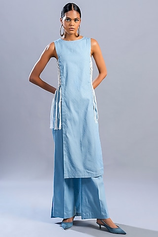 Light Blue Denim Co-Ord Set by Pooja Shroff