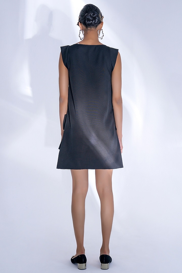 Black Banana Crepe Stone Work Ruffled Summer Dress by Pooja Shroff at Pernia's Pop Up Shop