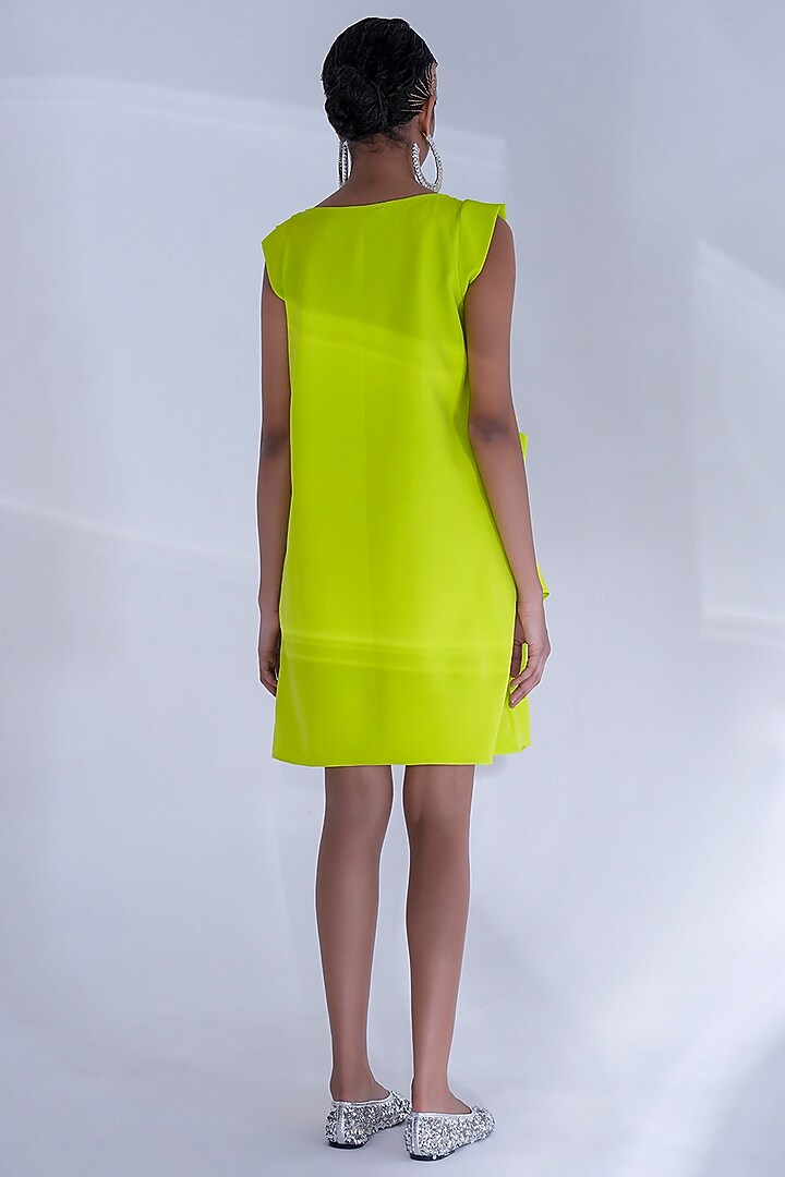 Lime Green Banana Crepe Stone Work Ruffled Summer Dress by Pooja Shroff at Pernia's Pop Up Shop