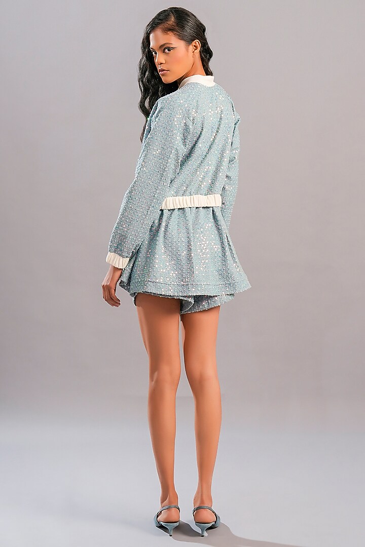 Light Blue Denim Sequins Jacket by Pooja Shroff at Pernia's Pop Up Shop