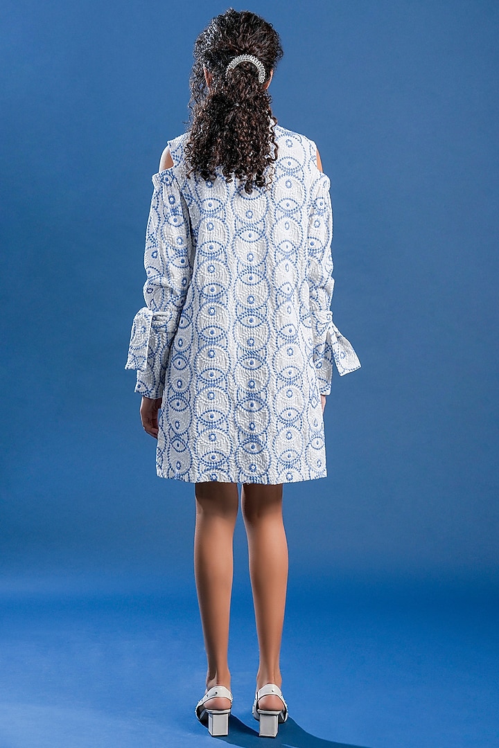 White & Blue Cotton Printed Summer Dress by Pooja Shroff at Pernia's Pop Up Shop