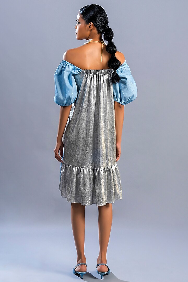 Light Blue & Silver Denim Summer Dress by Pooja Shroff at Pernia's Pop Up Shop