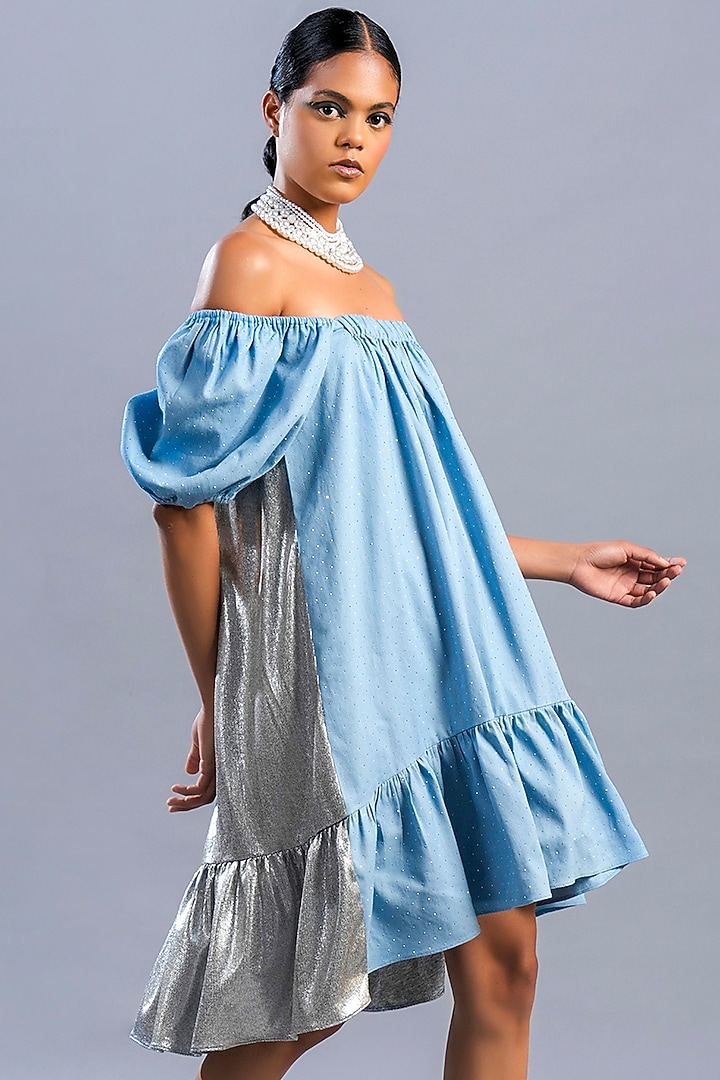 Light Blue & Silver Denim Summer Dress by Pooja Shroff at Pernia's Pop Up Shop