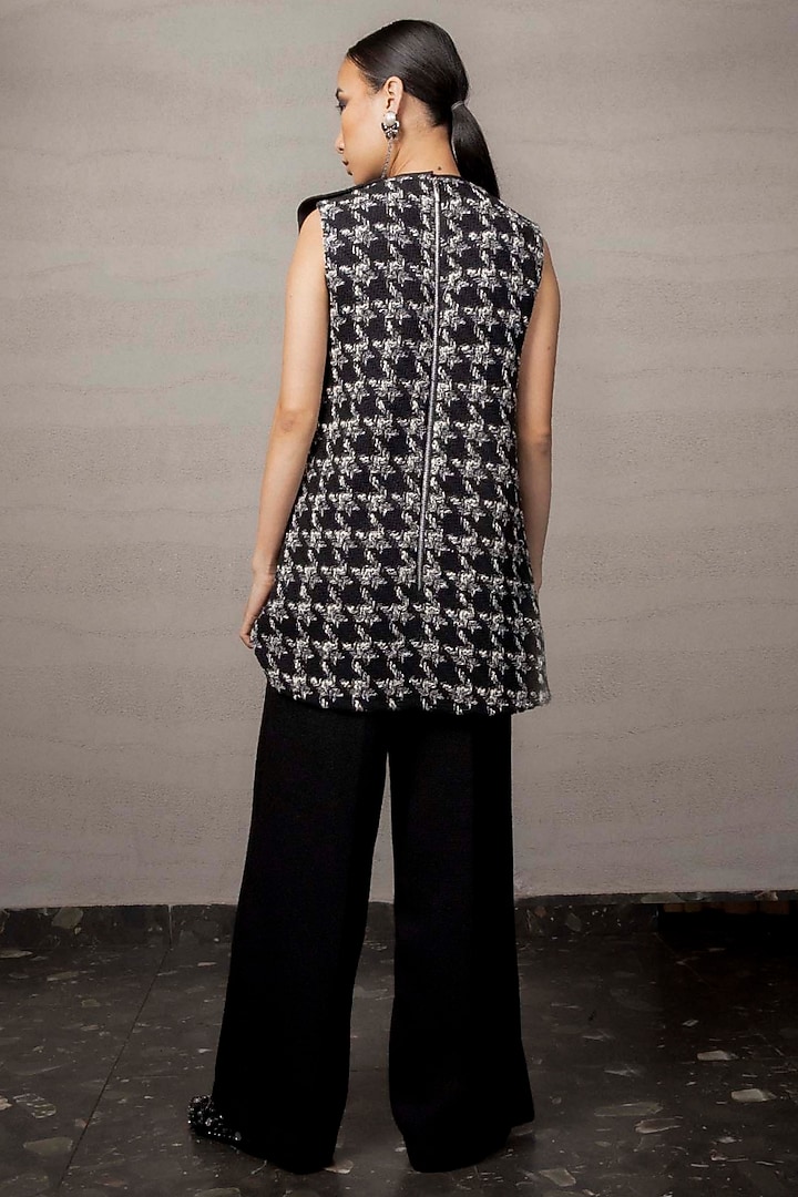 Black & White Tweed Houndstooth Bow Top by Pooja Shroff at Pernia's Pop Up Shop