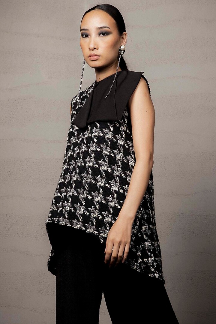 Black & White Tweed Houndstooth Bow Top by Pooja Shroff at Pernia's Pop Up Shop