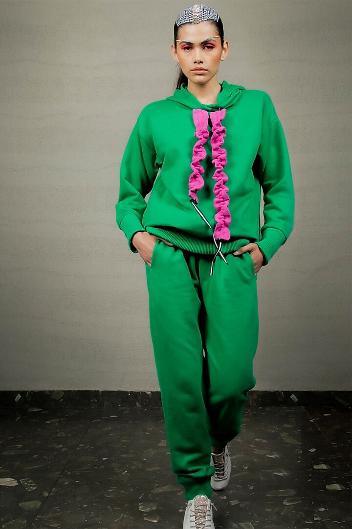 Green Jersey Criss-Cross Sweatshirt by Pooja Shroff