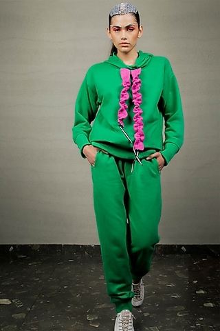 Green Jersey Criss-Cross Sweatshirt by Pooja Shroff