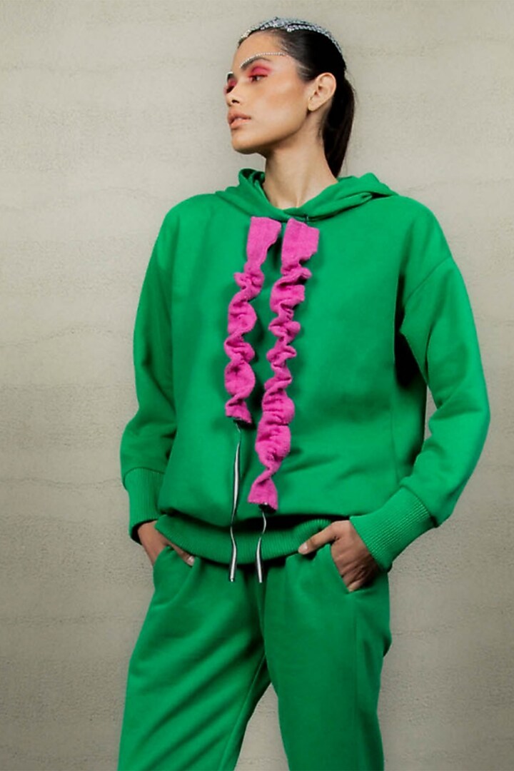 Green Jersey Criss-Cross Sweatshirt by Pooja Shroff at Pernia's Pop Up Shop
