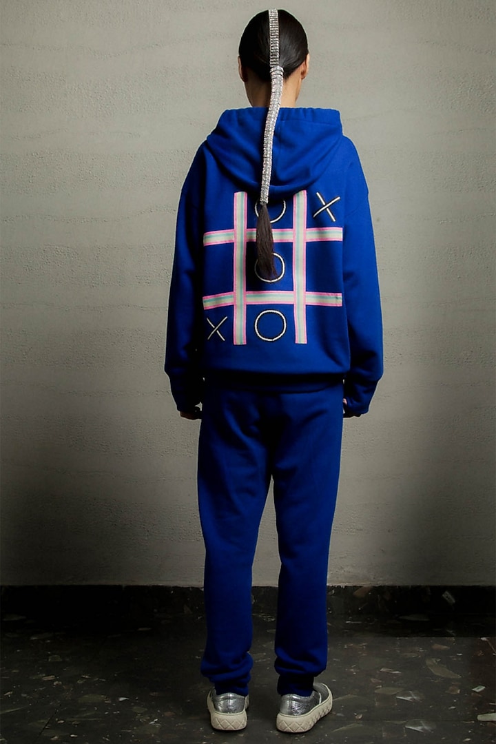 Blue Jersey Criss-Cross Sweatshirt by Pooja Shroff at Pernia's Pop Up Shop