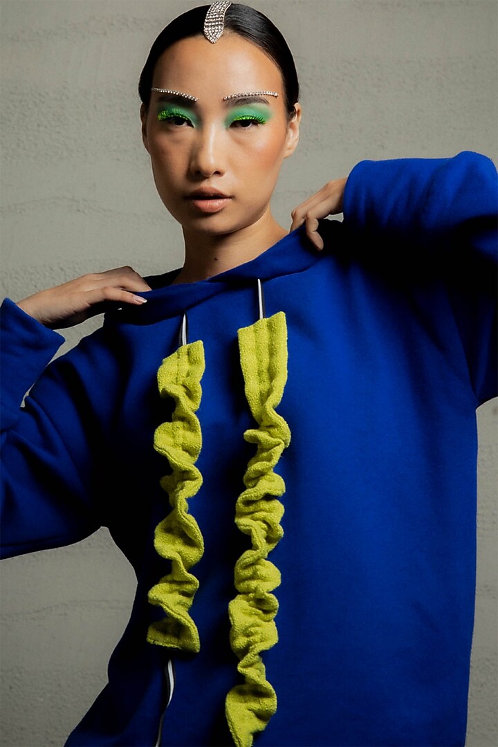 Blue Jersey Criss-Cross Sweatshirt by Pooja Shroff at Pernia's Pop Up Shop