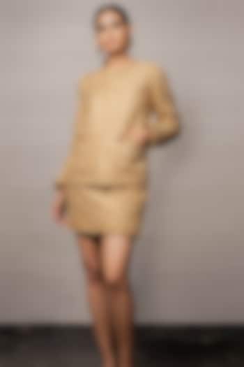 Golden Metallic Tweed Mini Skirt Set by Pooja Shroff