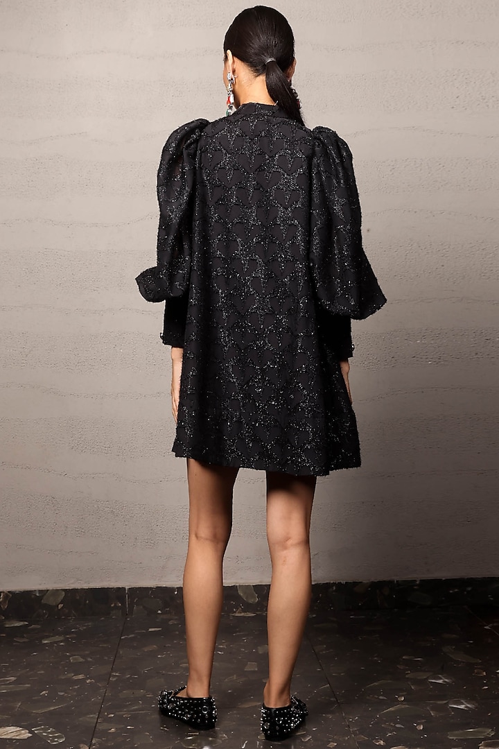 Black Georgette Jacquard Star Mini Summer Dress by Pooja Shroff at Pernia's Pop Up Shop