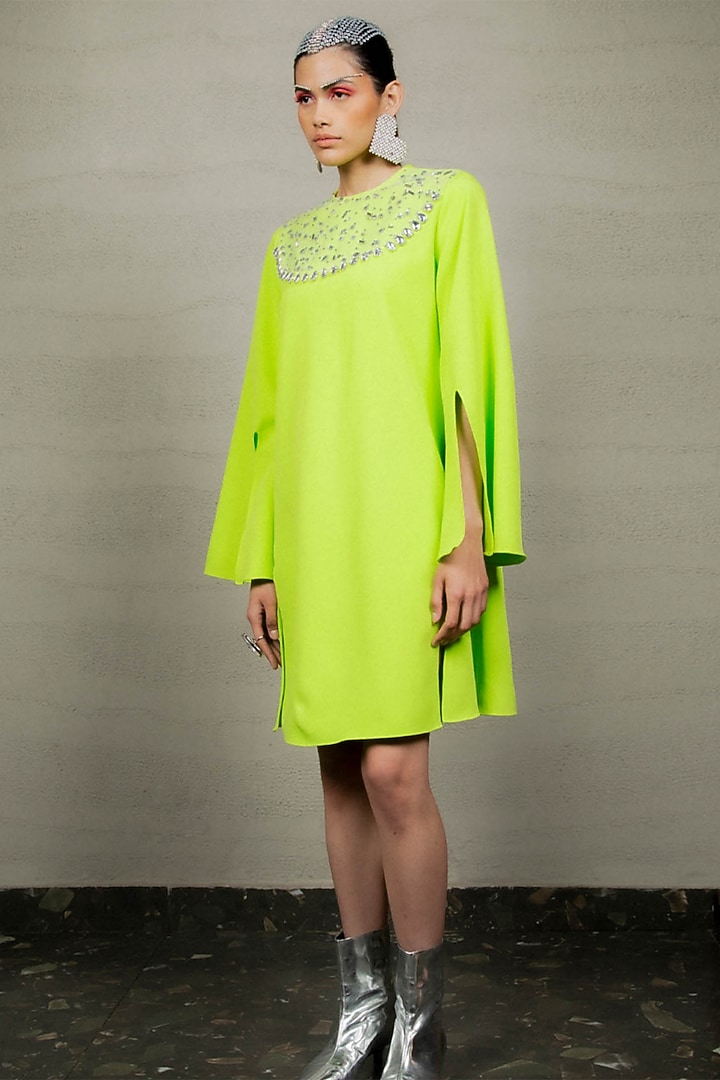 Lime Green Banana Crepe Sequins & Rhinestone Embroidered Dress by Pooja  Shroff at Pernia's Pop Up Shop 2026