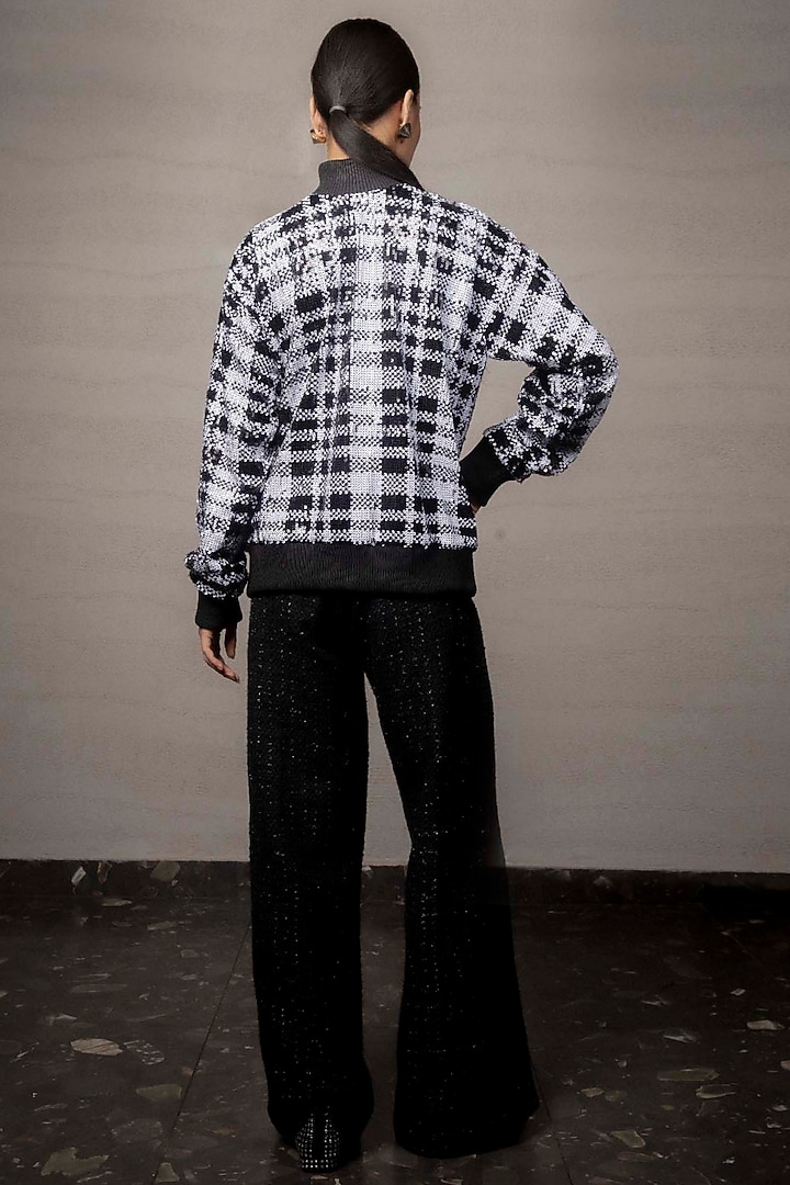 Black & White Jersey Sequins & Rhinestone Embroidered Sweatshirt by Pooja Shroff at Pernia's Pop Up Shop