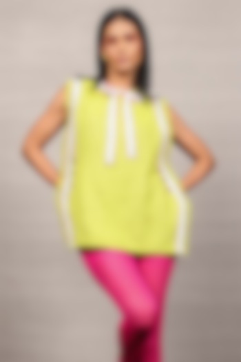 Lime Green Tweed Sequins & Rhinestone Embroidered Top by Pooja Shroff