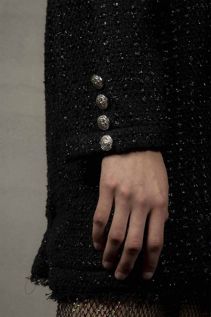 Black Metallic Tweed Long Coat by Pooja Shroff at Pernia's Pop Up Shop