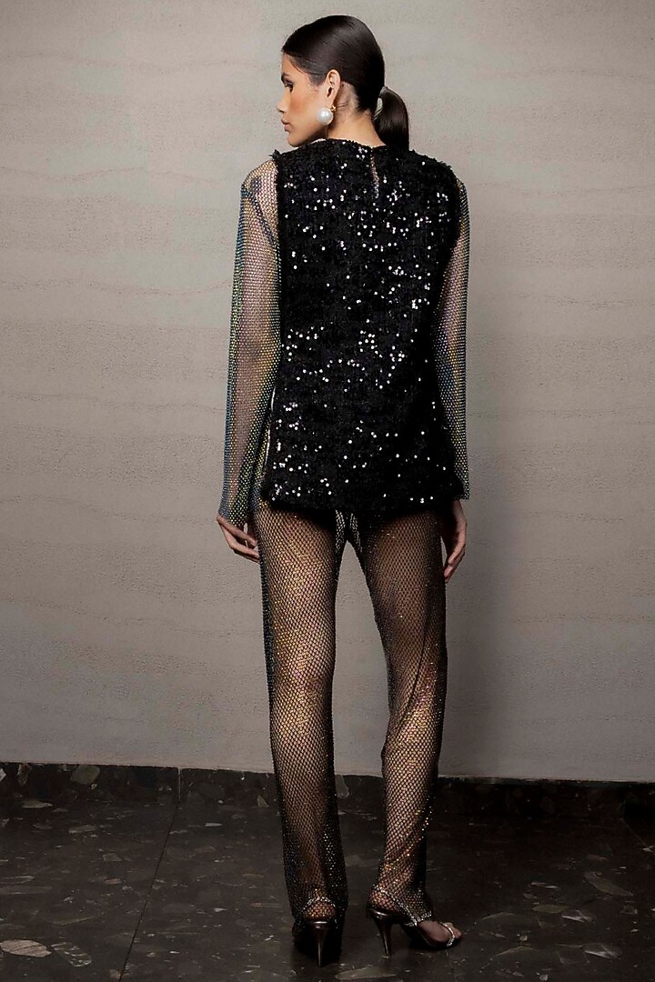 Black Velvet & Sequins Tweed Rhinestone Embroidered Top by Pooja Shroff at Pernia's Pop Up Shop