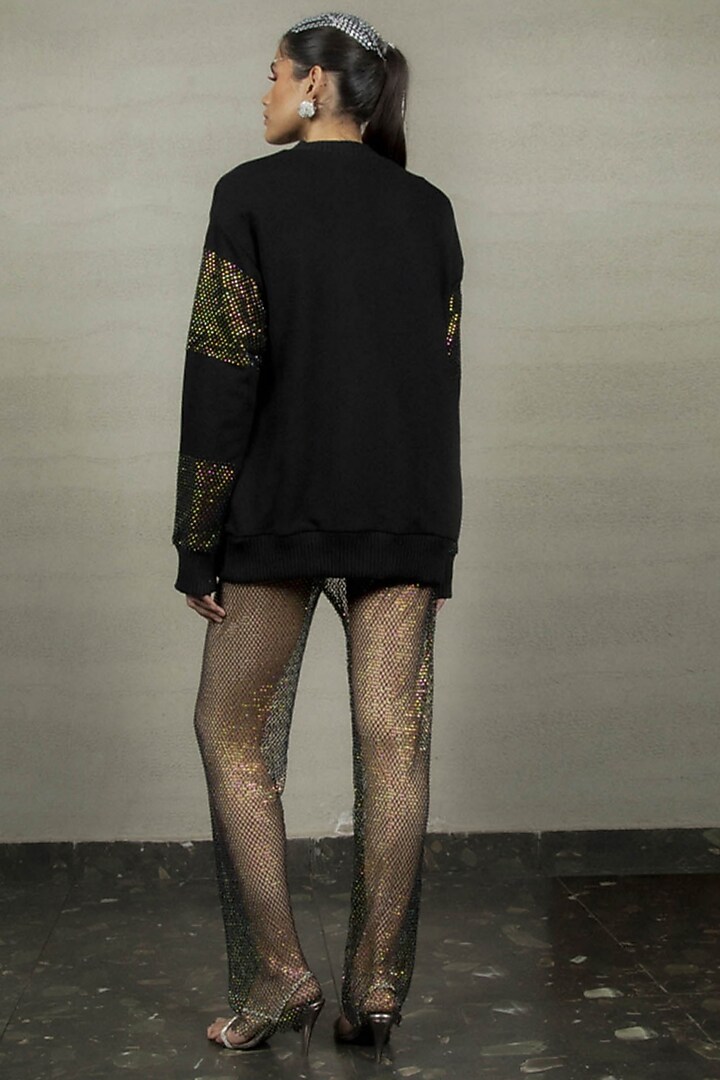 Black Jersey Sequins Embroidered Sweatshirt by Pooja Shroff at Pernia's Pop Up Shop