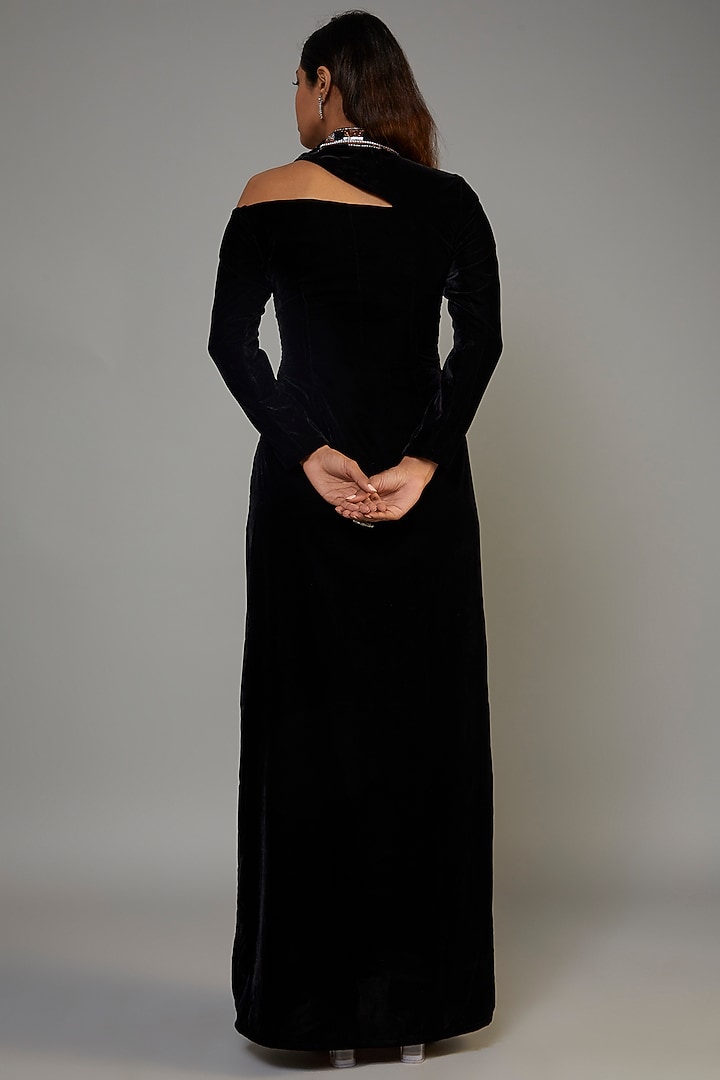 Black Velvet Hand Embroidered Gown by Pooja Zaveri at Pernia's Pop Up Shop