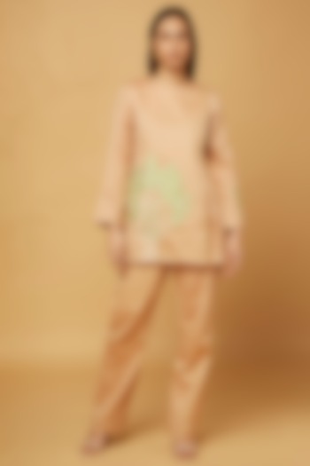 Beige Premium Glass Cotton Embroidered Co-Ord Set by Pooja Zaveri at Pernia's Pop Up Shop