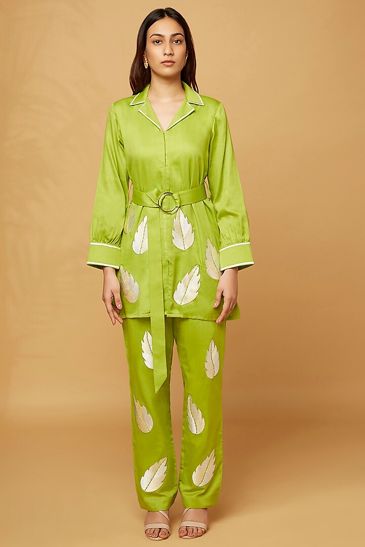 Green Premium Glass Cotton Co-Ord Set by Pooja Zaveri at Pernia's Pop Up Shop