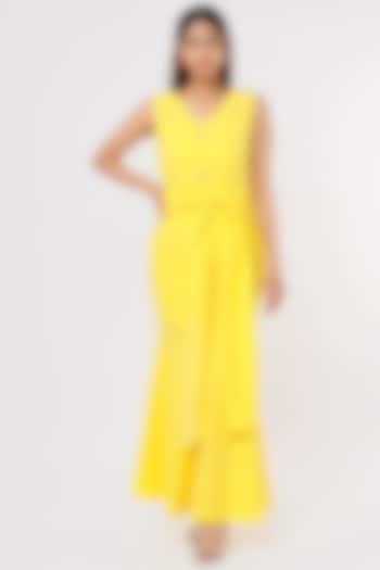 Yellow Hand Embroidered Maxi Dress by Pooja Zaveri