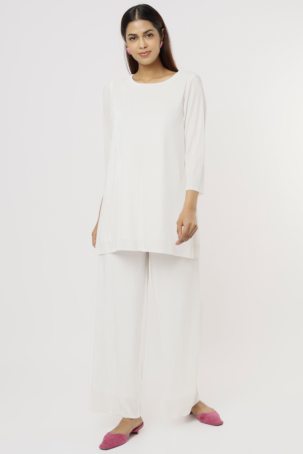 White Pleated Co-Ord Set by Pooja Zaveri at Pernia's Pop Up Shop