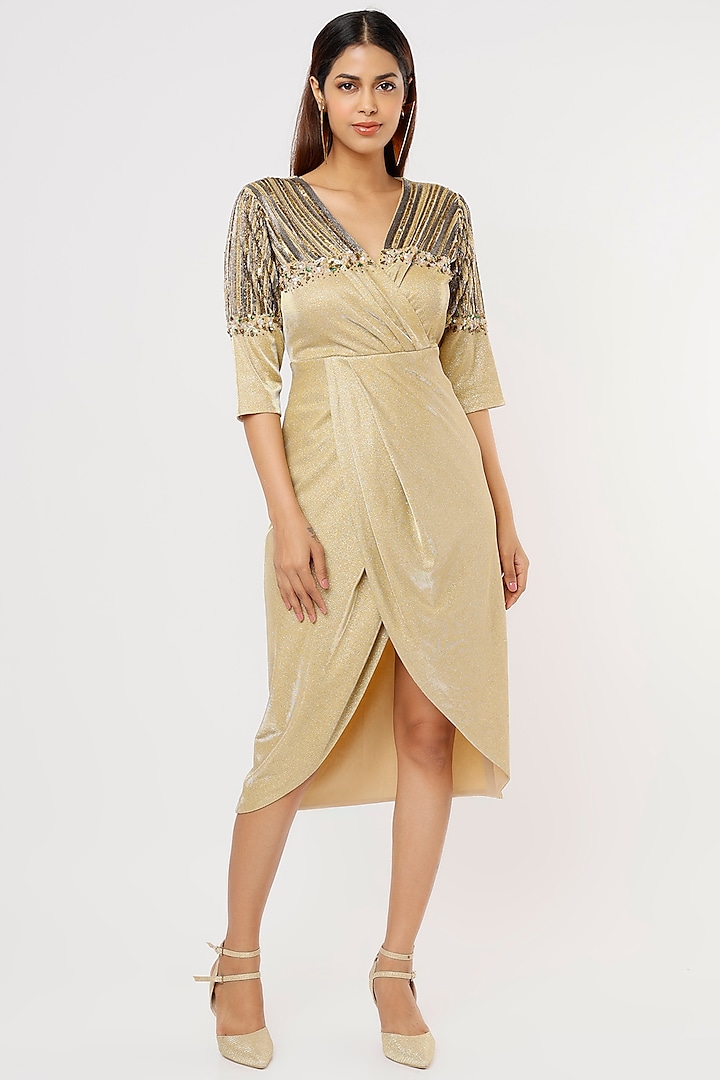 Gold Embroidered Wrap Summer Dress by Pooja Zaveri at Pernia's Pop Up Shop