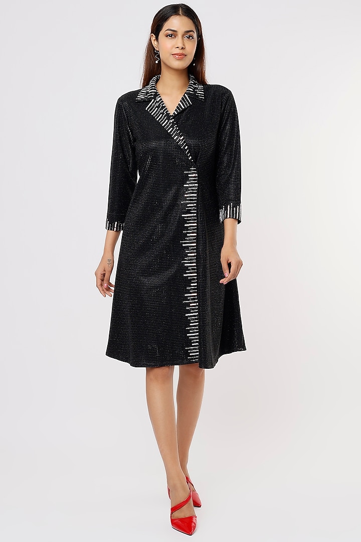 Black Embroidered Coat Dress by Pooja Zaveri
