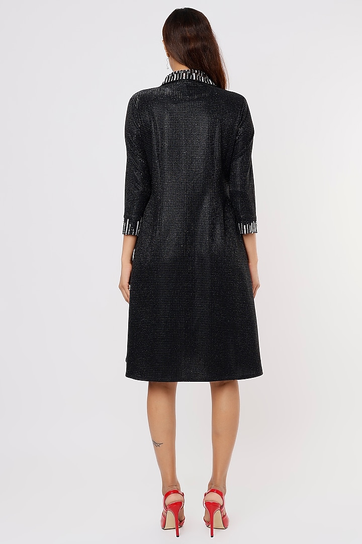 Black Embroidered Coat Summer Dress by Pooja Zaveri at Pernia's Pop Up Shop