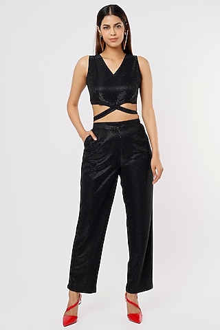 Black Textured Shimmer Co-Ord Set by Pooja Zaveri