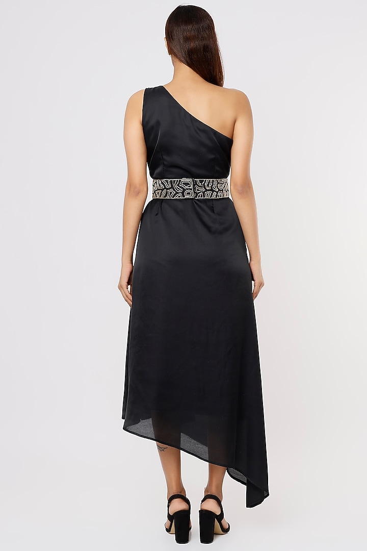 Black Hand Embroidered Asymmetrical Summer Dress by Pooja Zaveri at Pernia's Pop Up Shop