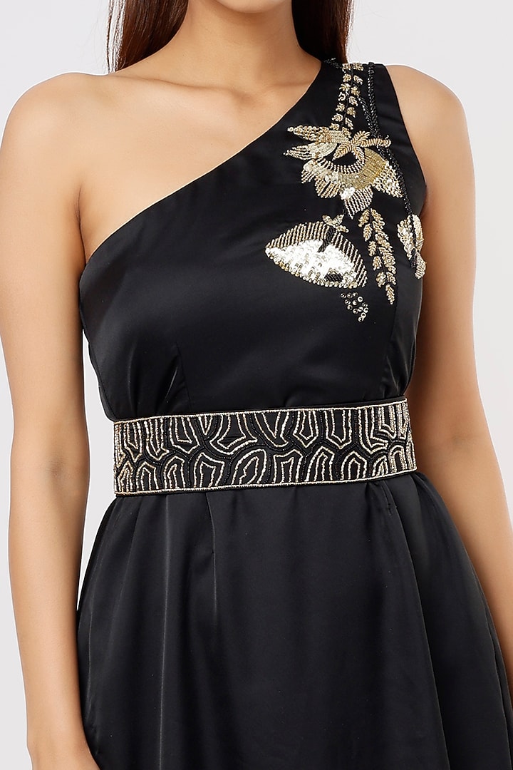 Black Hand Embroidered Asymmetrical Summer Dress by Pooja Zaveri at Pernia's Pop Up Shop