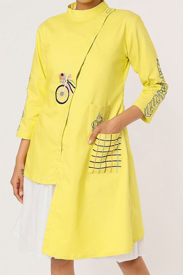 Lemon Yellow Denim Jacket Summer Dress by Pooja Zaveri at Pernia's Pop Up Shop